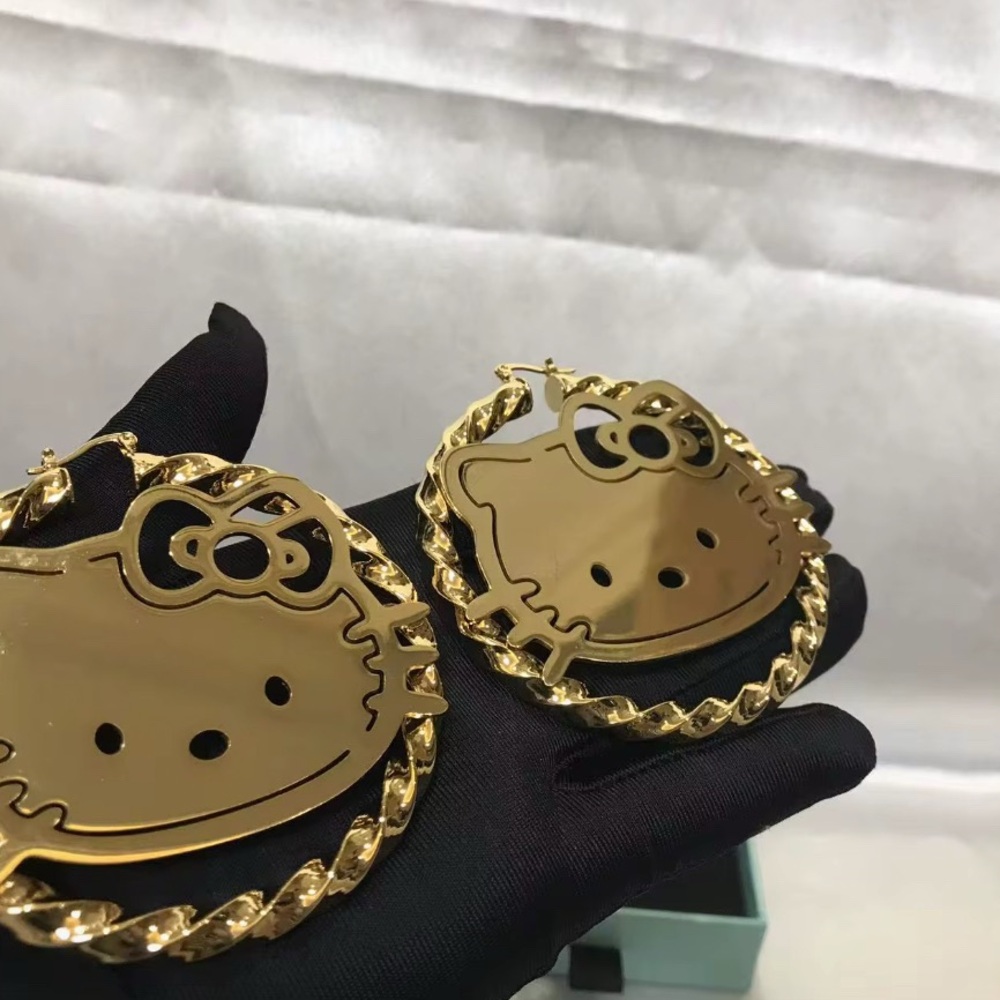 Hello Kitty Shiny Gold Statement Hoop Earrings